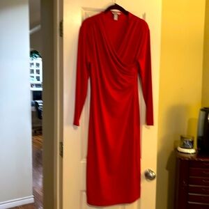 Long Red Faux Wrap Dress